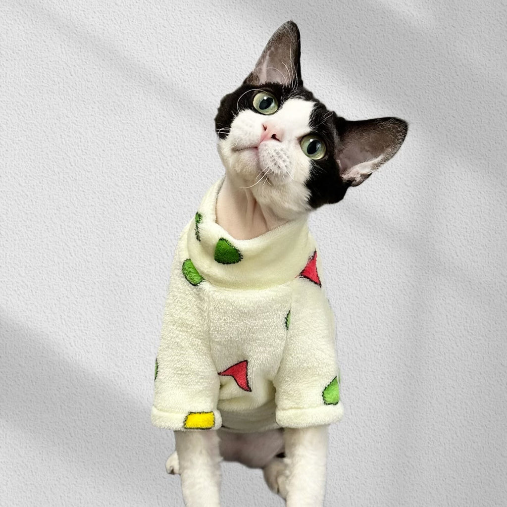 Fleece Pajamas Cat Clothes Warm High Neck Sphynx Cat Shirts - PIKAPIKA