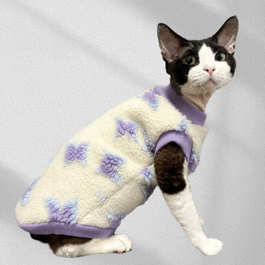 Fleece Purple Sleeveless Pajama Sphynx Cat Clothes - PIKAPIKA