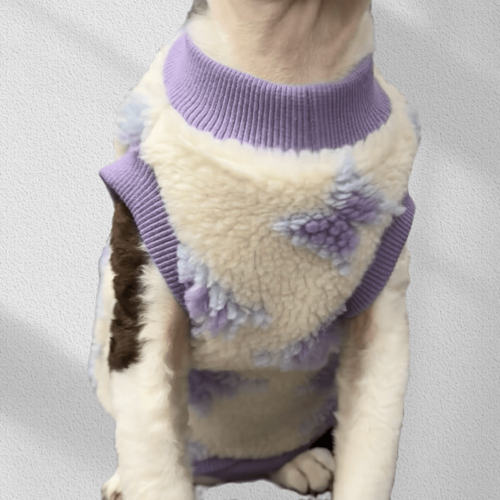 Fleece Purple Sleeveless Pajama Sphynx Cat Clothes - PIKAPIKA