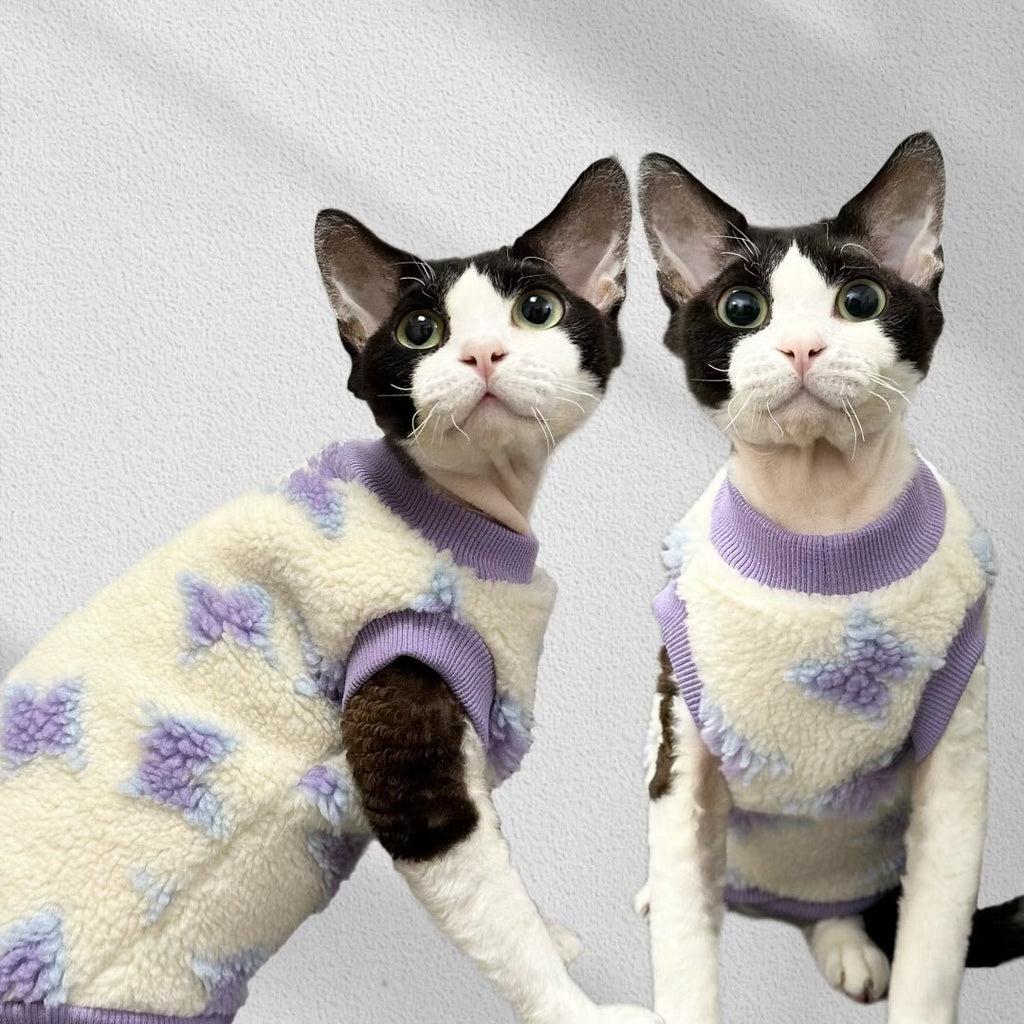 Fleece Purple Sleeveless Pajama Sphynx Cat Clothes - PIKAPIKA