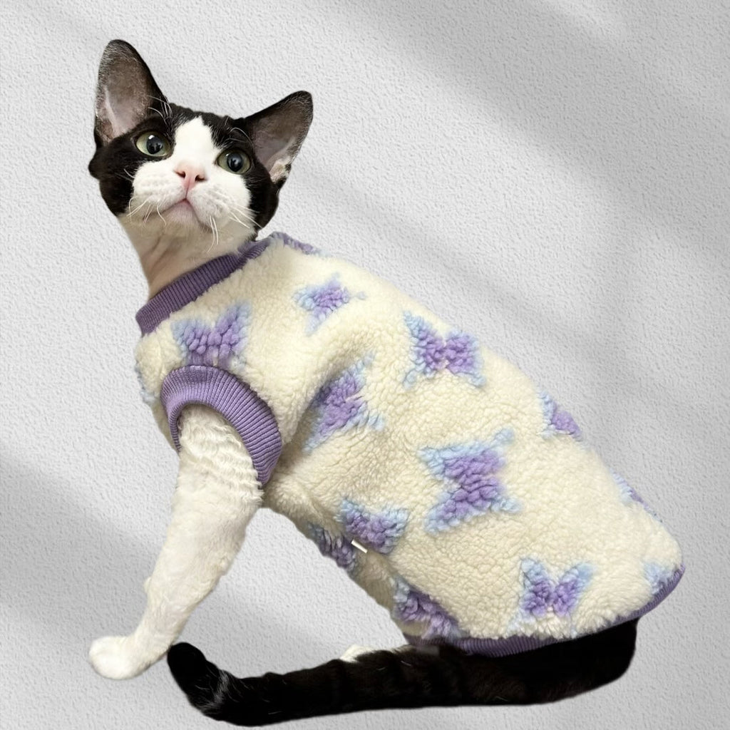Fleece Purple Sleeveless Pajama Sphynx Cat Clothes - PIKAPIKA