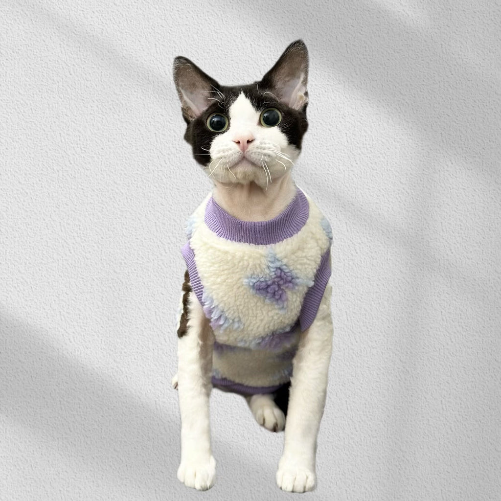 Fleece Purple Sleeveless Pajama Sphynx Cat Clothes - PIKAPIKA