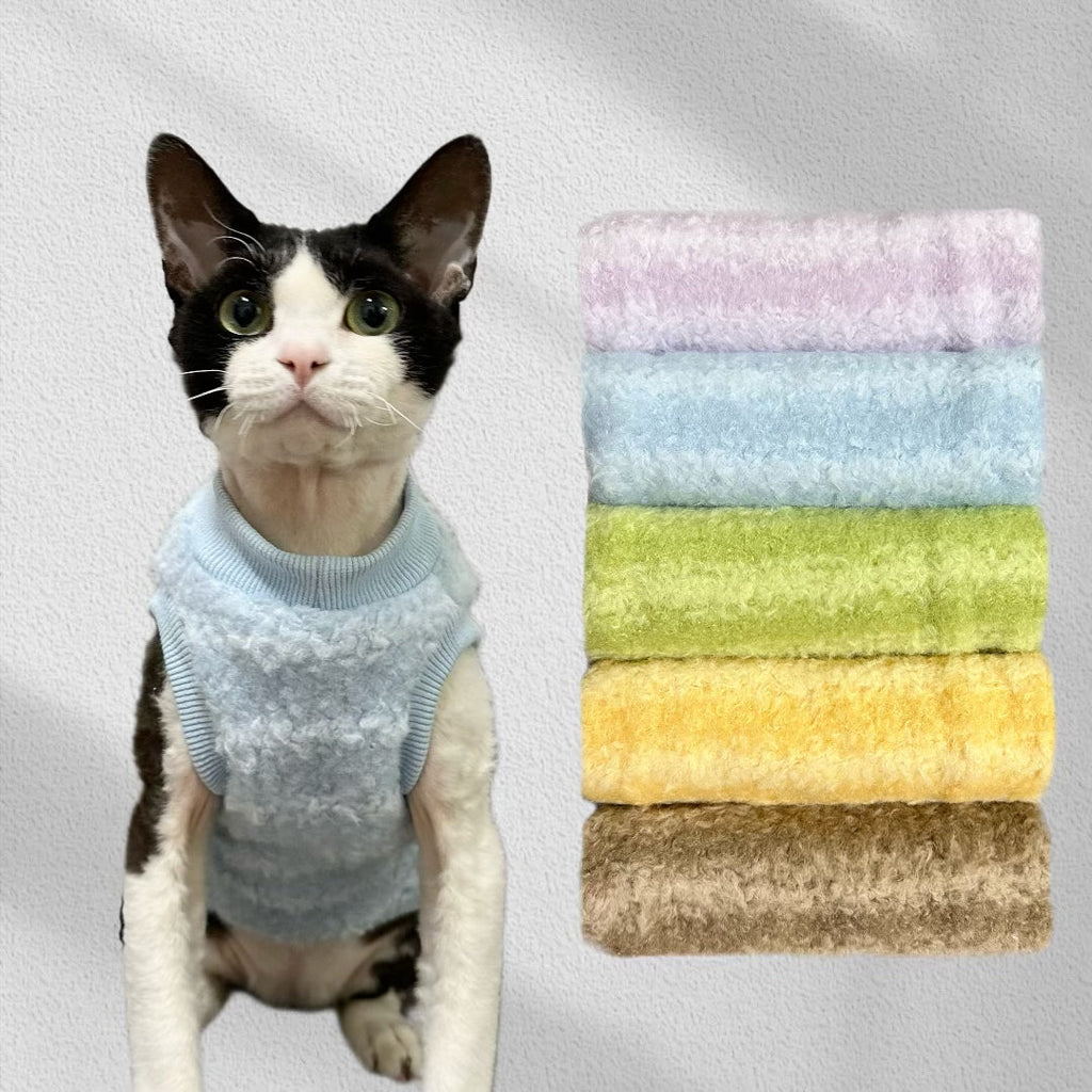Fleece Shirts Sleeveless Pajama Sphynx Cat Clothes Multicolor Vest - PIKAPIKA