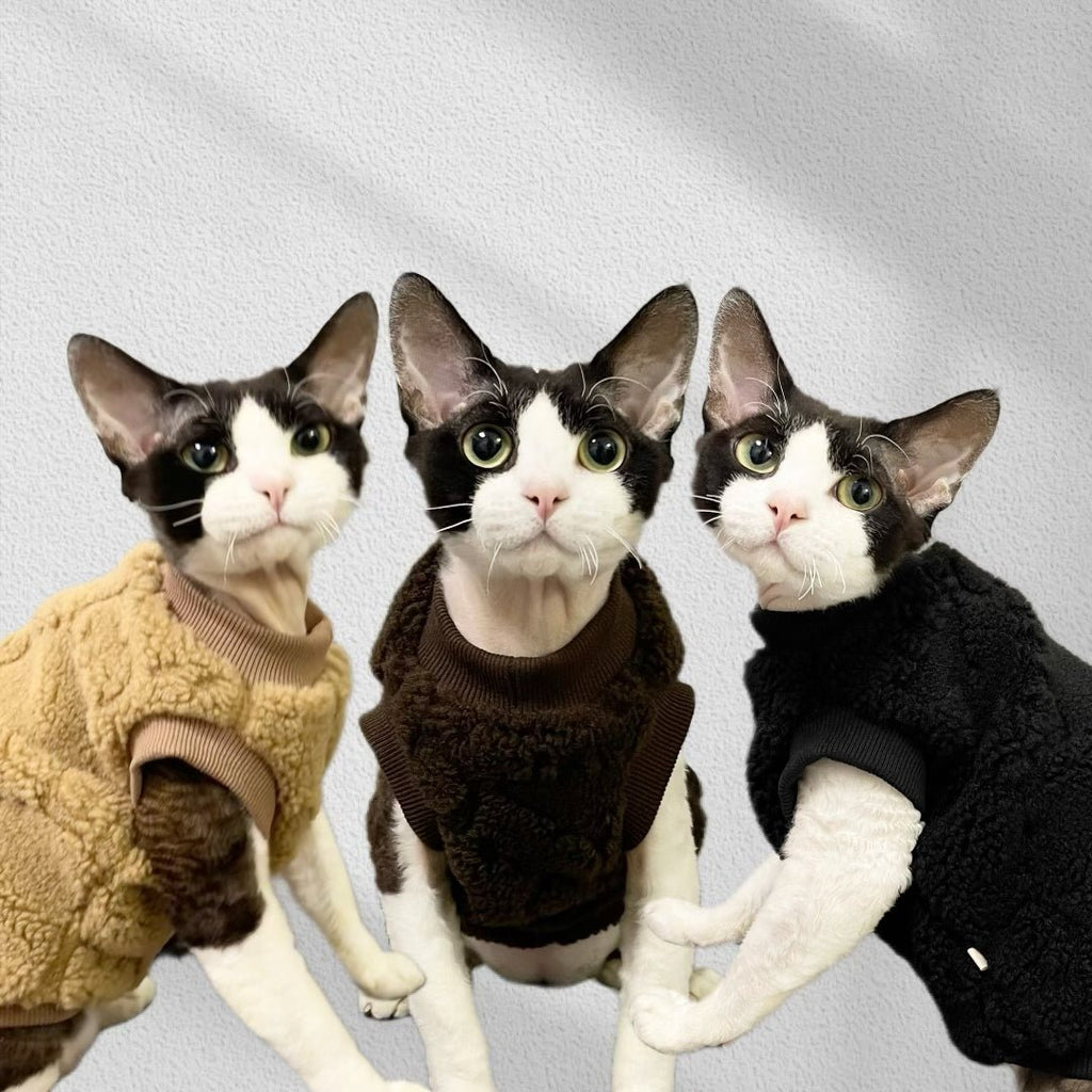 Fleece Shirts Sphynx Cat Clothes Warm Sleeveless - PIKAPIKA