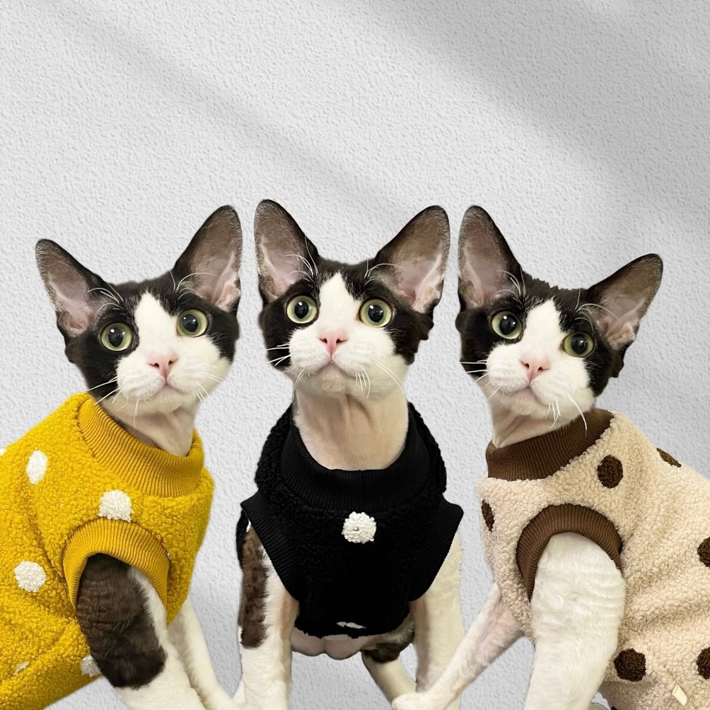 Fleece Sleeveless Shirts Sphynx Cat Clothes Polka dot - PIKAPIKA