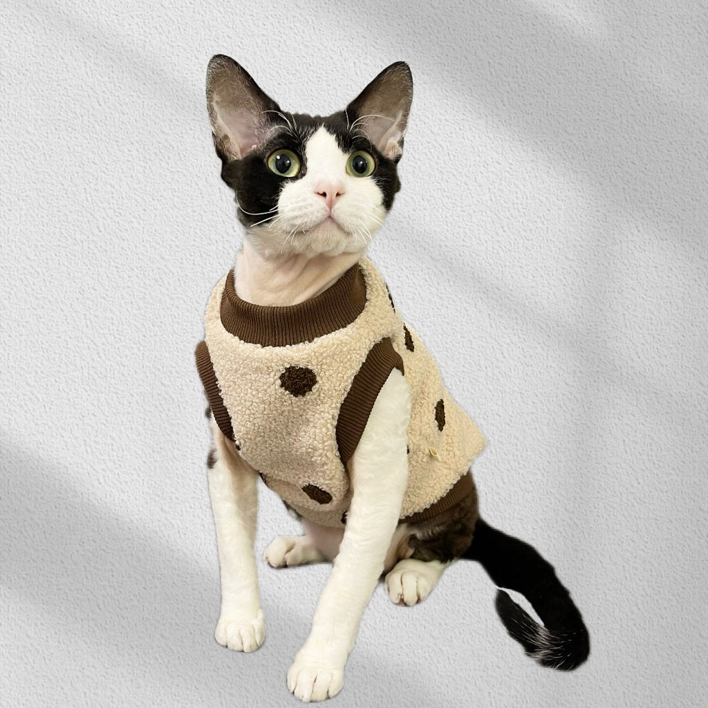 Fleece Sleeveless Shirts Sphynx Cat Clothes Polka dot - PIKAPIKA