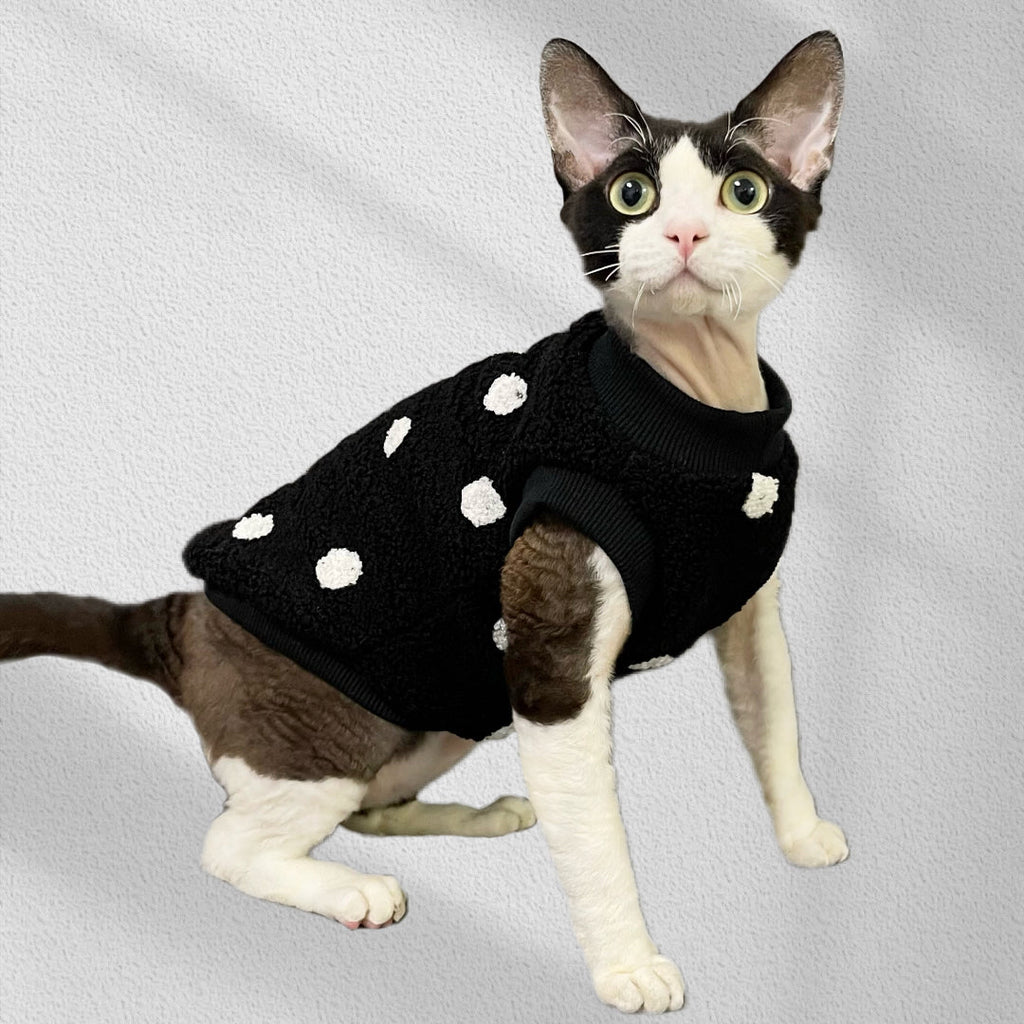 Fleece Sleeveless Shirts Sphynx Cat Clothes Polka dot - PIKAPIKA