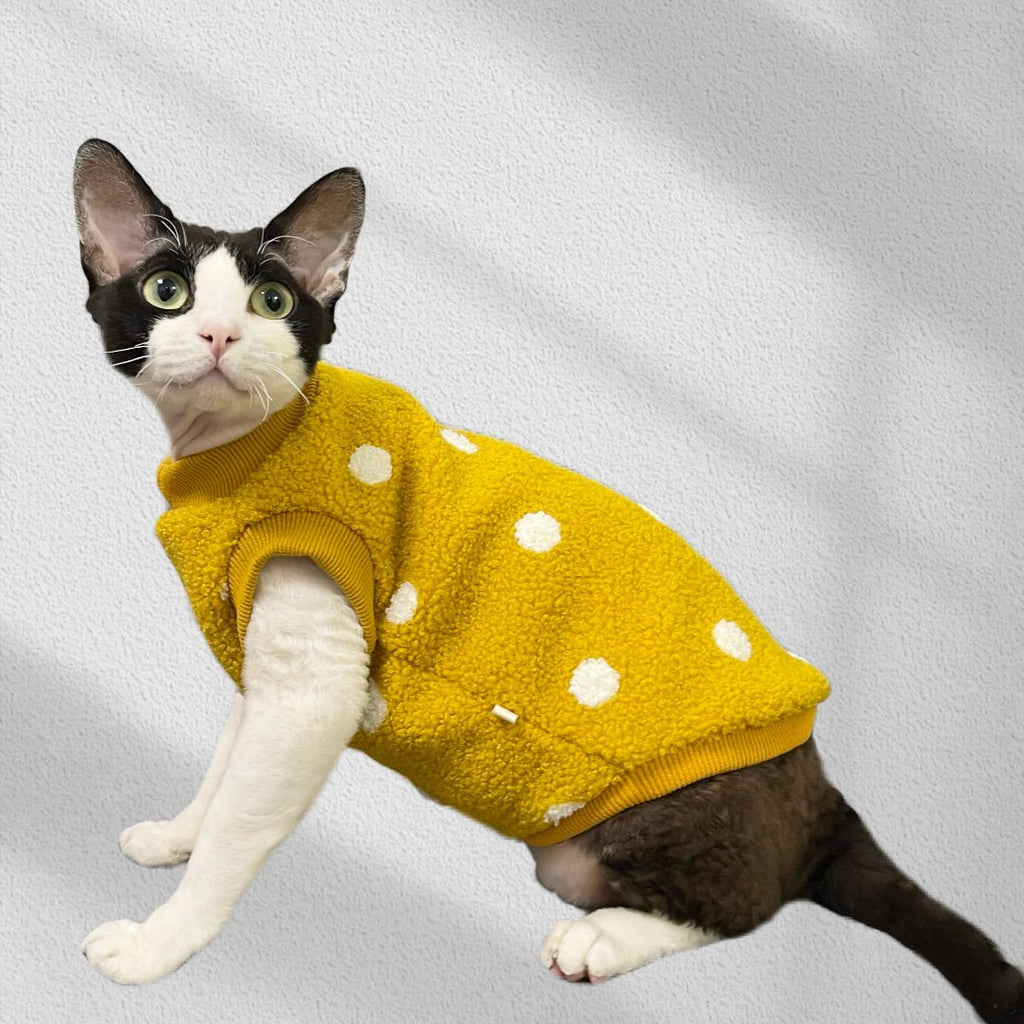 Fleece Sleeveless Shirts Sphynx Cat Clothes Polka dot - PIKAPIKA