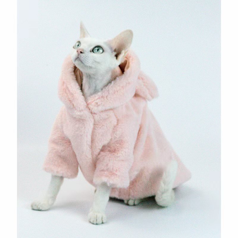 Fleece Thicked Warm Fur Hooded Coat Sphynx Cat Clothes - PIKAPIKA