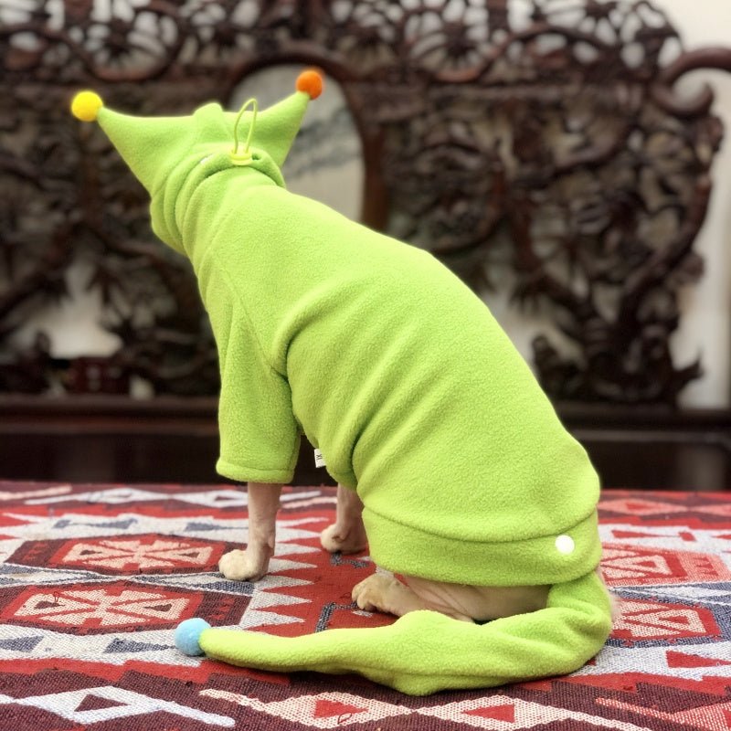 Fleece Warm Shirts with Hat & Tail Cover Sphynx Devon Rex Cat Clothes - PIKAPIKA