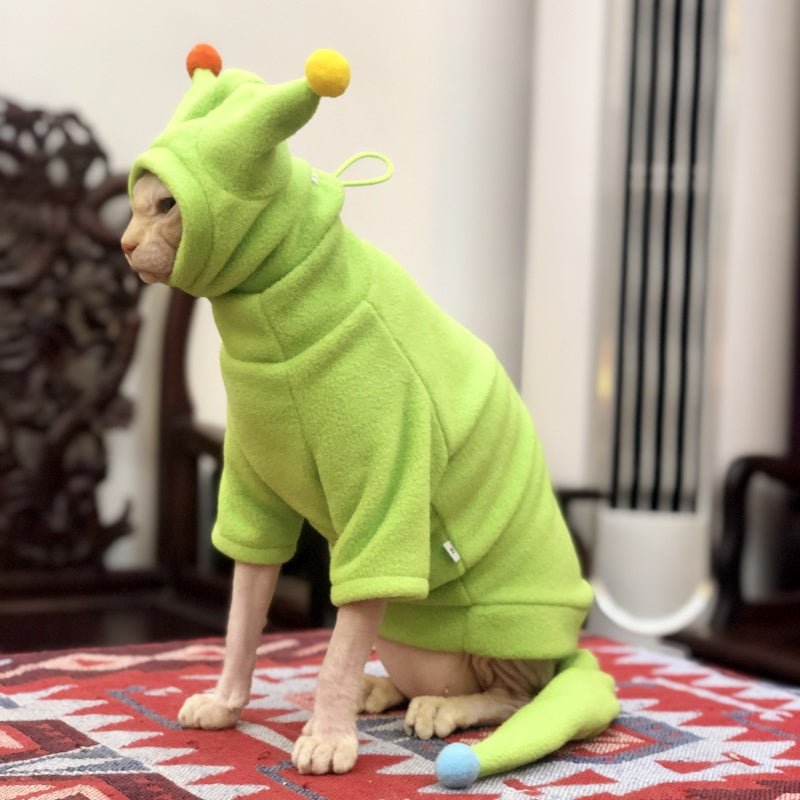 Fleece Warm Shirts with Hat & Tail Cover Sphynx Devon Rex Cat Clothes - PIKAPIKA