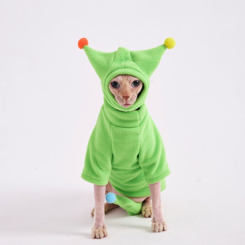 Fleece Warm Shirts with Hat & Tail Cover Sphynx Devon Rex Cat Clothes - PIKAPIKA