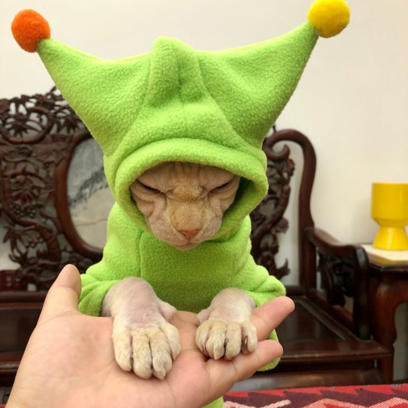 Fleece Warm Shirts with Hat & Tail Cover Sphynx Devon Rex Cat Clothes - PIKAPIKA