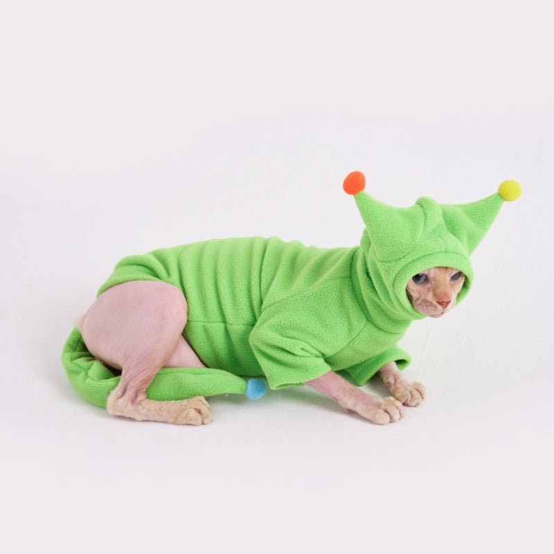 Fleece Warm Shirts with Hat & Tail Cover Sphynx Devon Rex Cat Clothes - PIKAPIKA