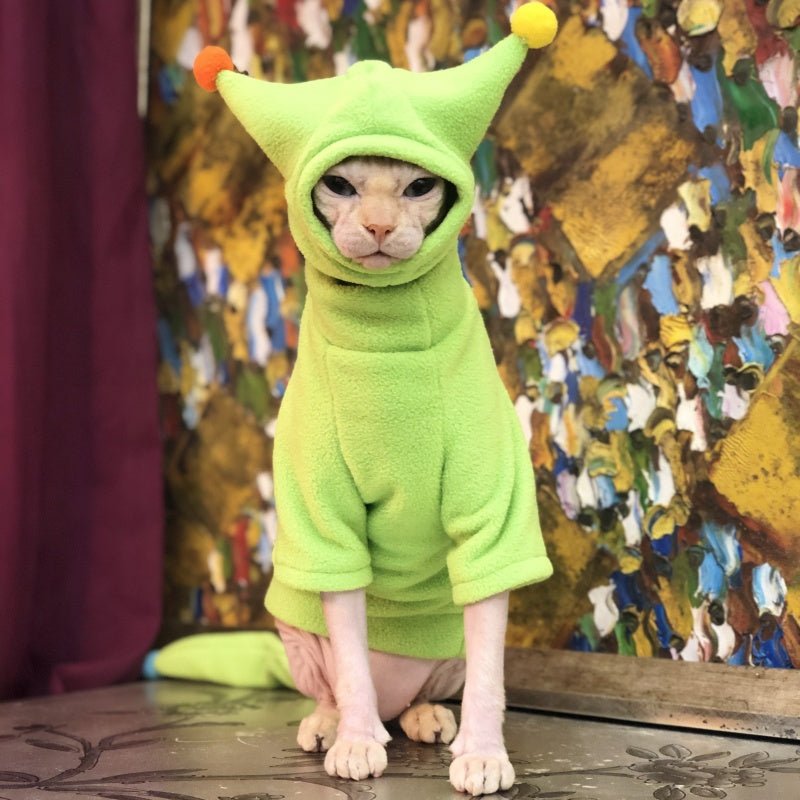 Fleece Warm Shirts with Hat & Tail Cover Sphynx Devon Rex Cat Clothes - PIKAPIKA