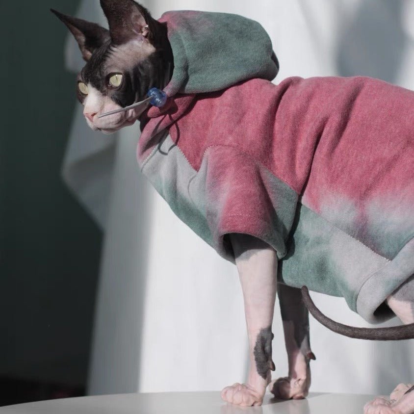 Fleece Warm Tie-dye Hoodie Sphynx Cat Clothes - PIKAPIKA