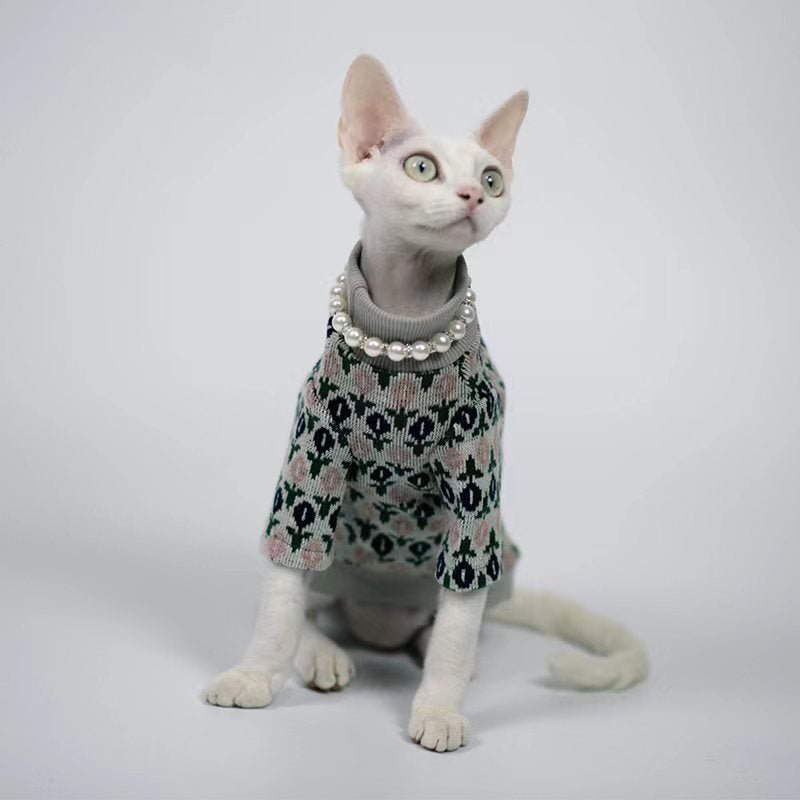 Floral Warm Thick Knitted Sweater Sphynx Cat Clothes - PIKAPIKA