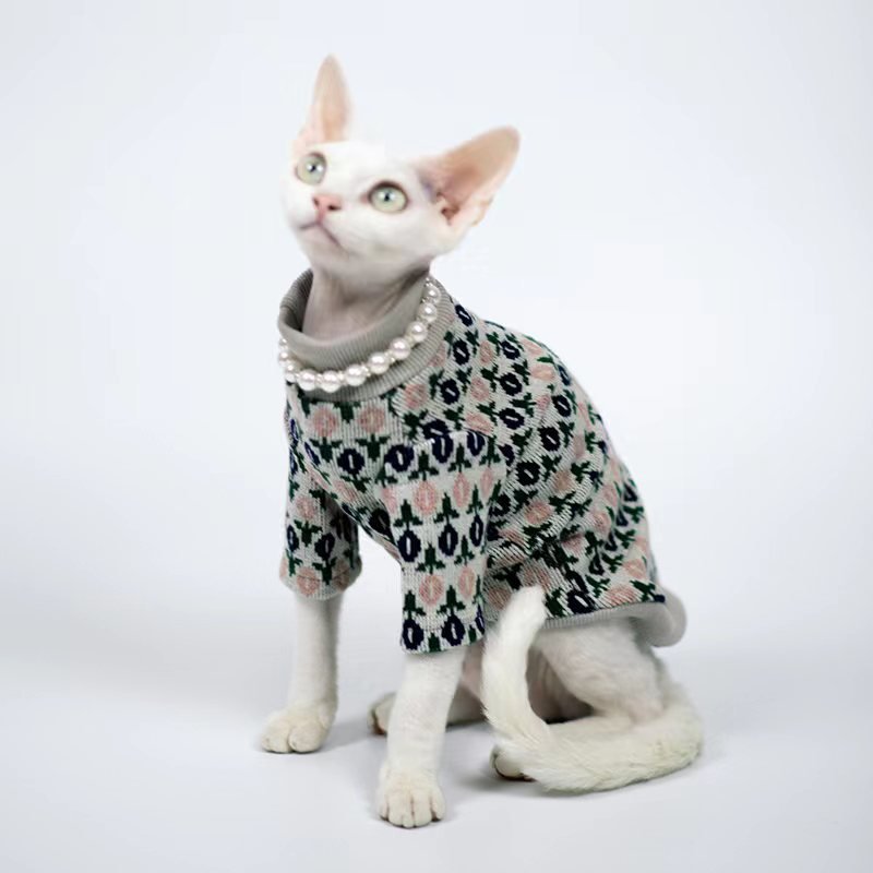 Floral Warm Thick Knitted Sweater Sphynx Cat Clothes - PIKAPIKA