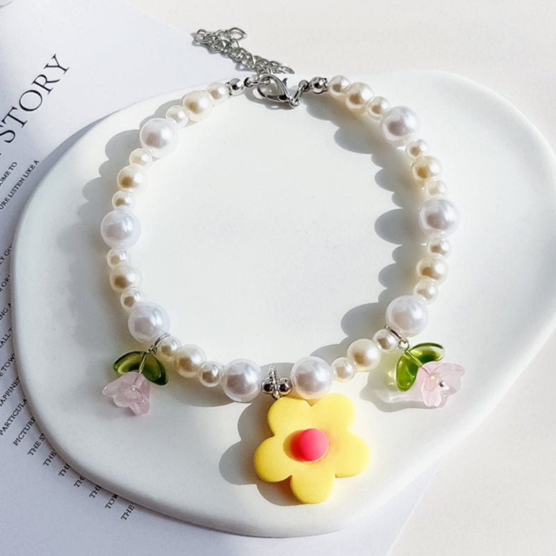 Flower Pearl Dog & Cat Necklace - PIKAPIKA