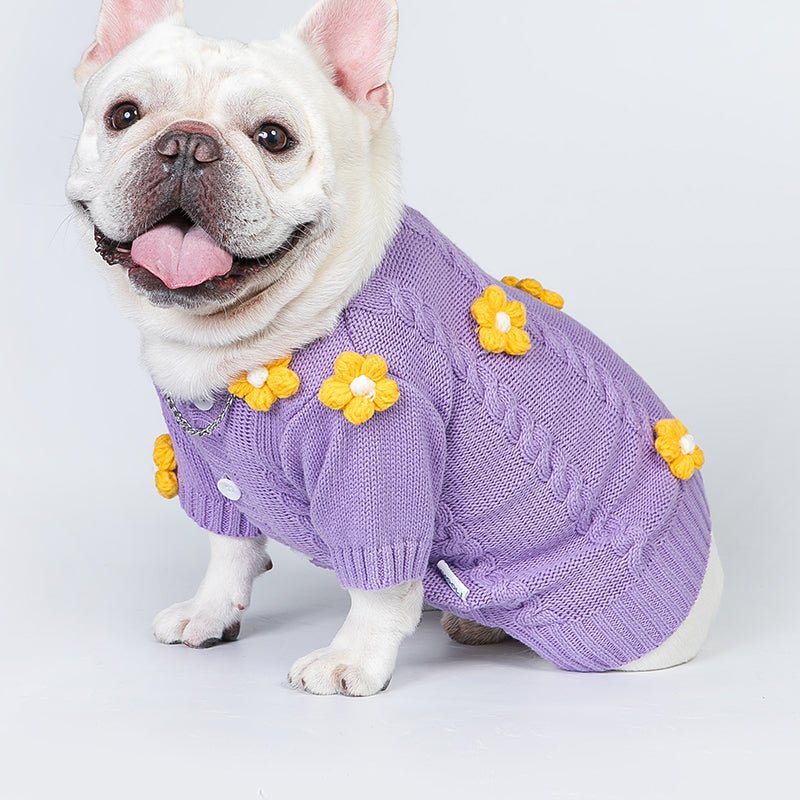 Flower Sweater Bulldog Dog Clothes - PIKAPIKA