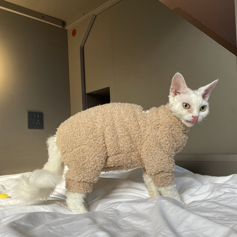 Fluffy Cloud Fleece Four - Leg Sphynx Devon Cat Clothes Soft Stretch Outfit - PIKAPIKA