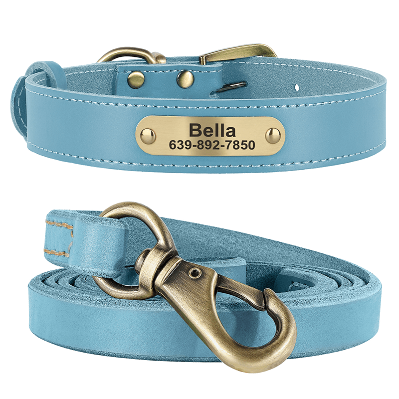 Genuine Leather Anti - Lost Engraved Dog Collar Custom ID Tag for Small Medium Dogs - PIKAPIKA