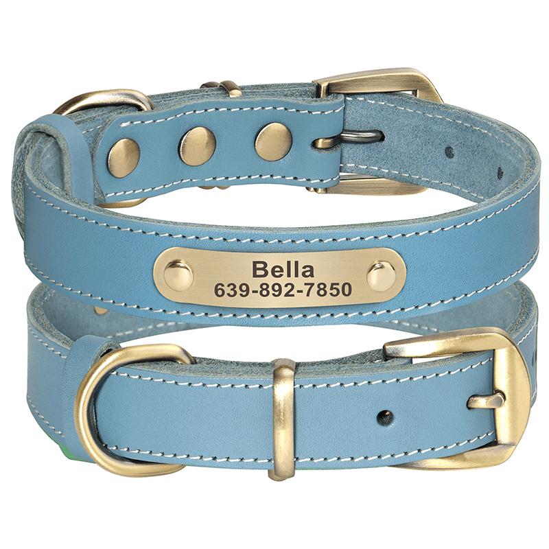 Genuine Leather Anti - Lost Engraved Dog Collar Custom ID Tag for Small Medium Dogs - PIKAPIKA