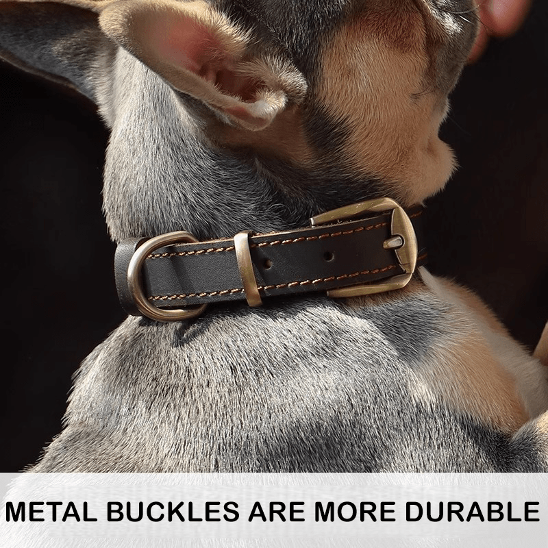 Genuine Leather Anti - Lost Engraved Dog Collar Custom ID Tag for Small Medium Dogs - PIKAPIKA