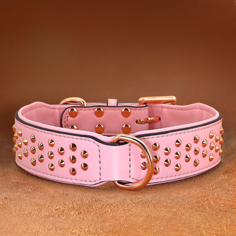 Genuine Leather Studded Dog Collar Anti - Bite Durable Neck Strap for Large Dogs - PIKAPIKA