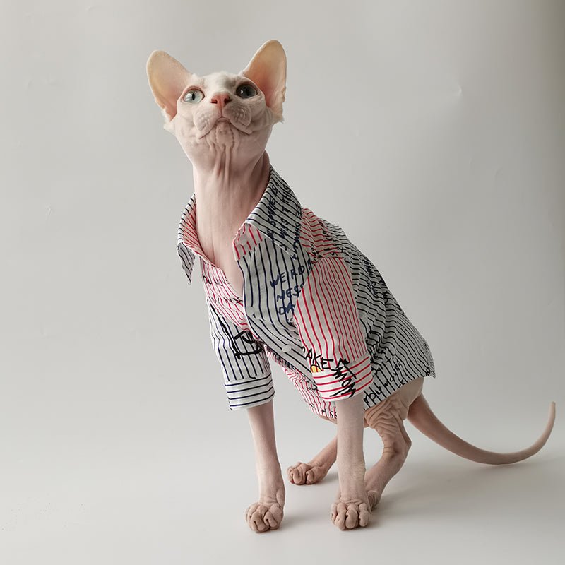 Graffiti Stripe Cotton Shirt Sphynx Cat Clothes - PIKAPIKA