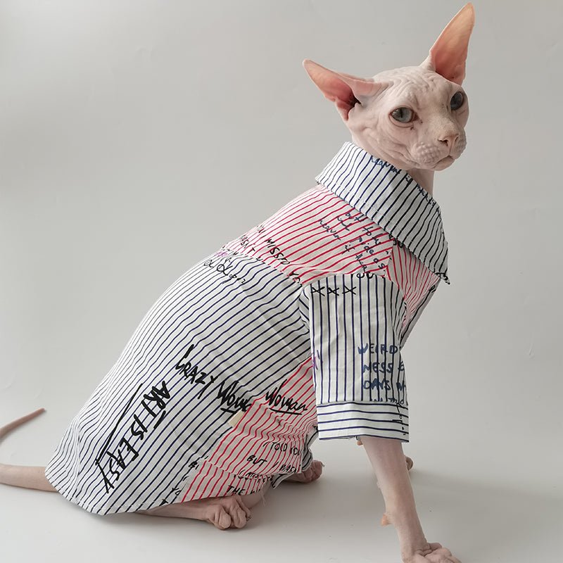 Graffiti Stripe Cotton Shirt Sphynx Cat Clothes - PIKAPIKA