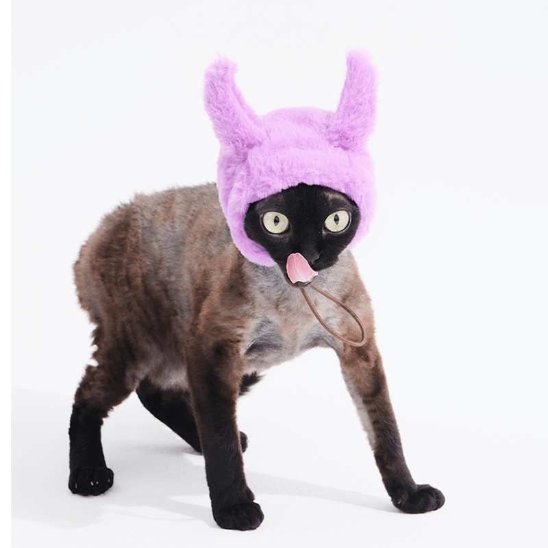 Halloween Devil Warmth Fluffy Winter Hat Sphynx Cat - PIKAPIKA