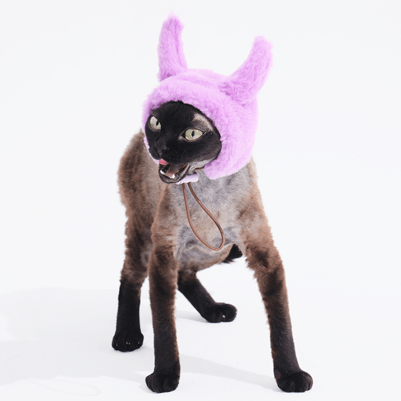 Halloween Devil Warmth Fluffy Winter Hat Sphynx Cat - PIKAPIKA