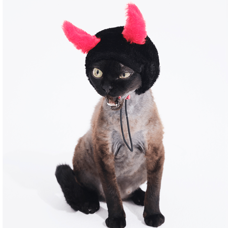 Halloween Devil Warmth Fluffy Winter Hat Sphynx Cat - PIKAPIKA