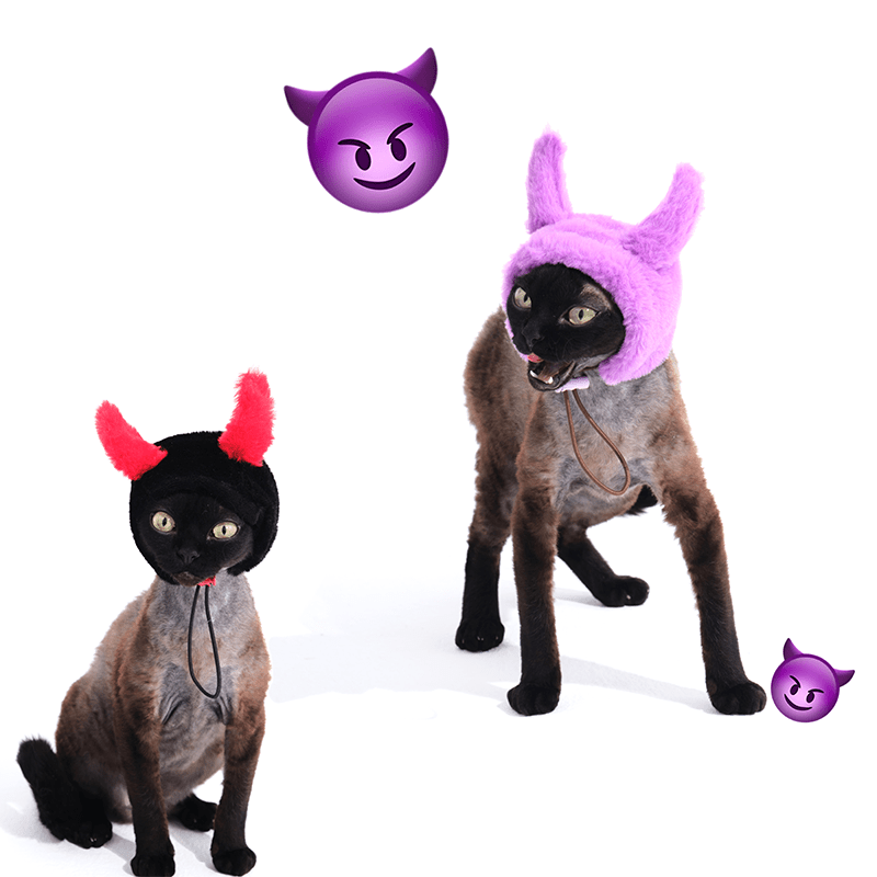 Halloween Devil Warmth Fluffy Winter Hat Sphynx Cat - PIKAPIKA