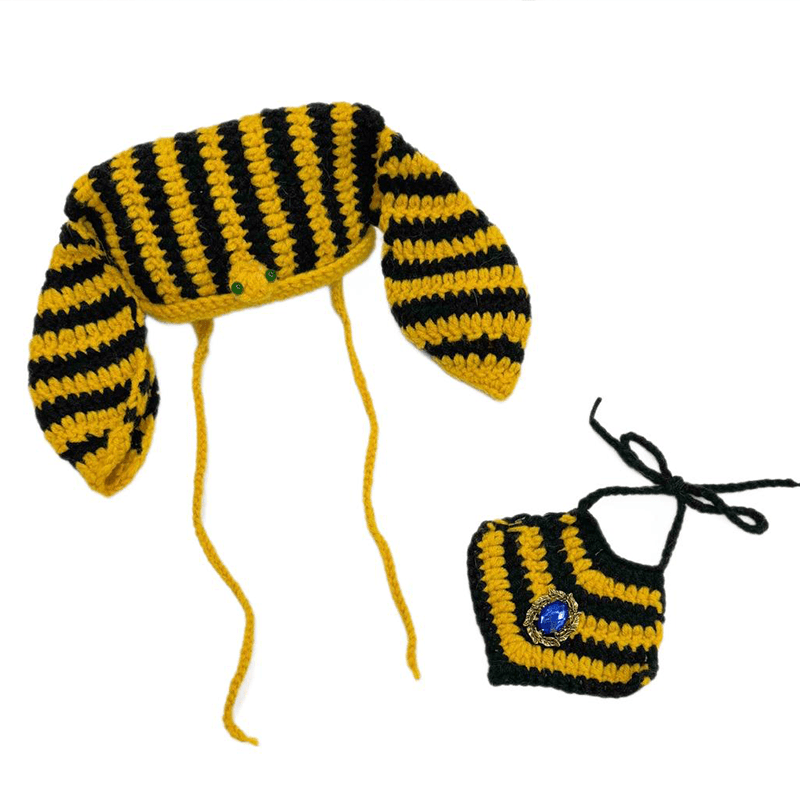 Halloween Egyptian Pharaoh Pet Costume Cat Crochet Hat Bib Set - PIKAPIKA