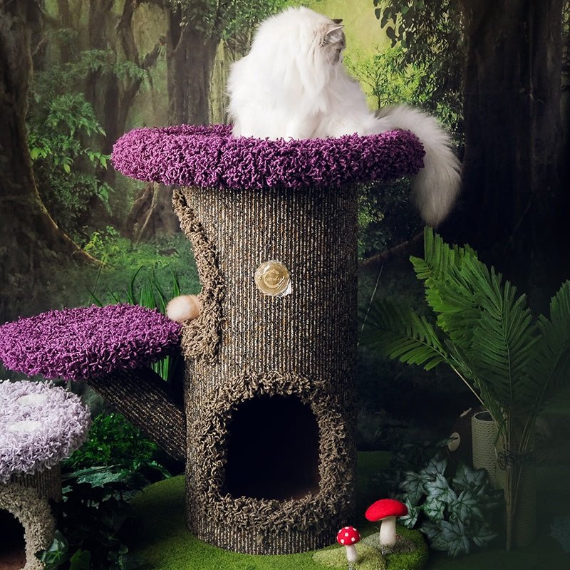 Halloween Mushroom Cat Tree House Plush Climbing Tower Cat Bed - PIKAPIKA