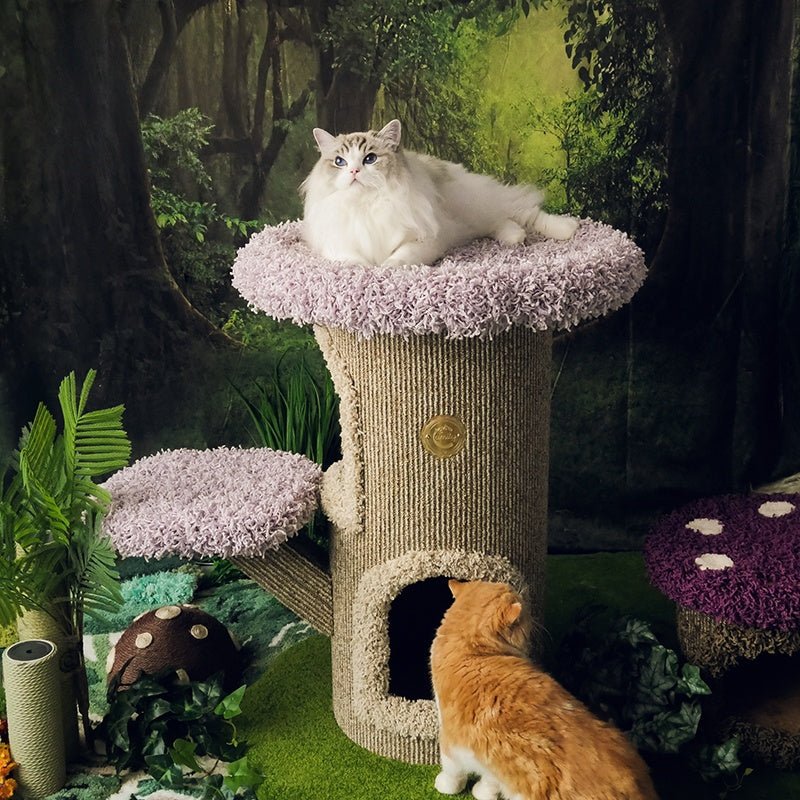 Halloween Mushroom Cat Tree House Plush Climbing Tower Cat Bed - PIKAPIKA