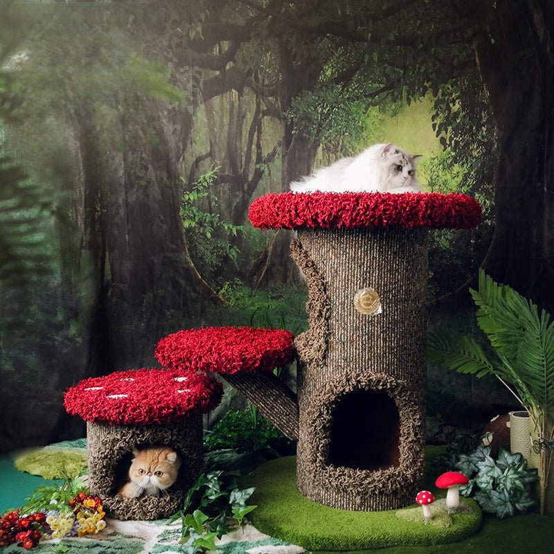 Halloween Mushroom Cat Tree House Plush Climbing Tower Cat Bed - PIKAPIKA