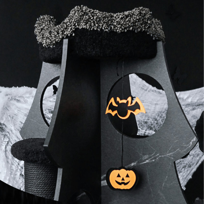 Halloween Tree House Black Cat Bed Plush Climbing Tower - PIKAPIKA