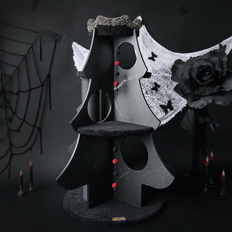 Halloween Tree House Black Cat Bed Plush Climbing Tower - PIKAPIKA