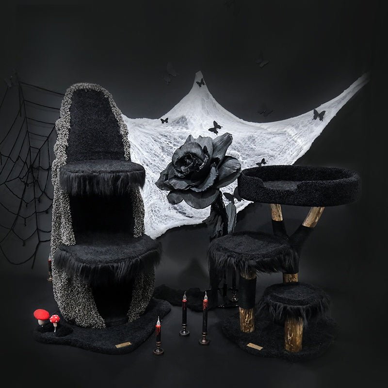 Halloween Tree House Black Cat Bed Plush Climbing Tower - PIKAPIKA