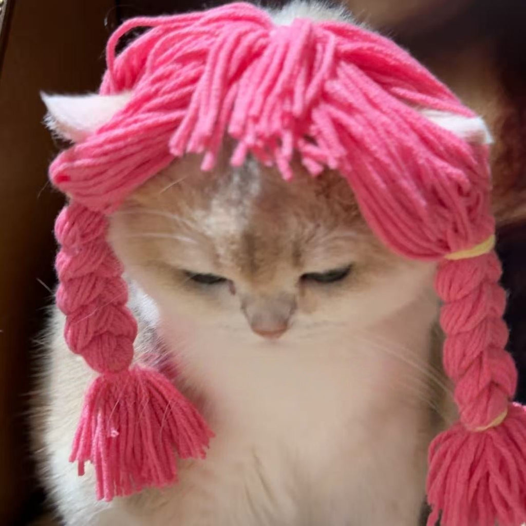 Halloween Wig Braided Yarn Pet Cosplay Funny Cat Costume - PIKAPIKA