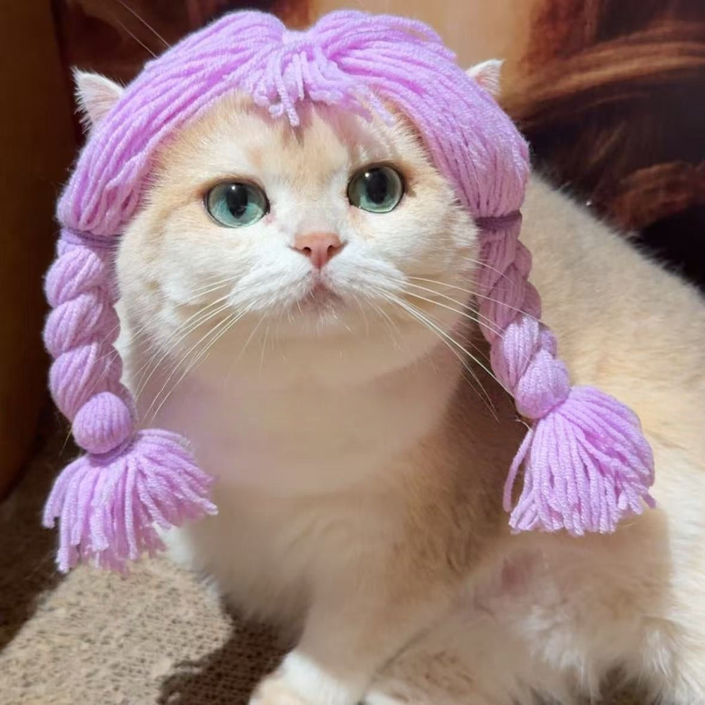 Halloween Wig Braided Yarn Pet Cosplay Funny Cat Costume - PIKAPIKA