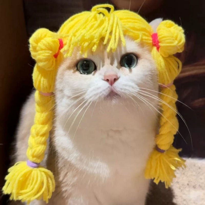 Halloween Wig Braided Yarn Pet Cosplay Funny Cat Costume - PIKAPIKA