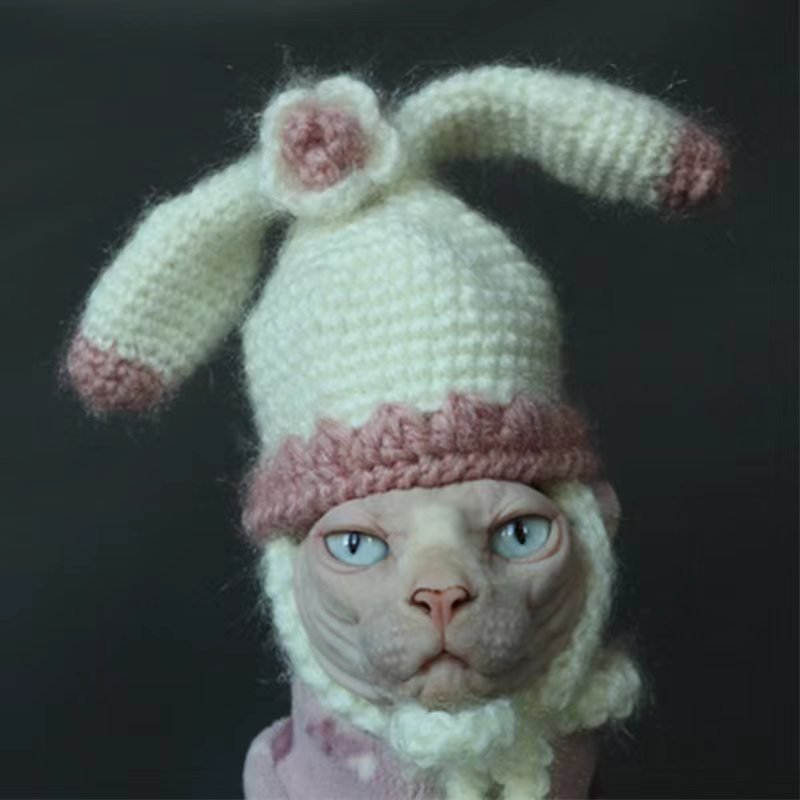 Hand Made Knitted Rabbit Ears Cat Hat - PIKAPIKA