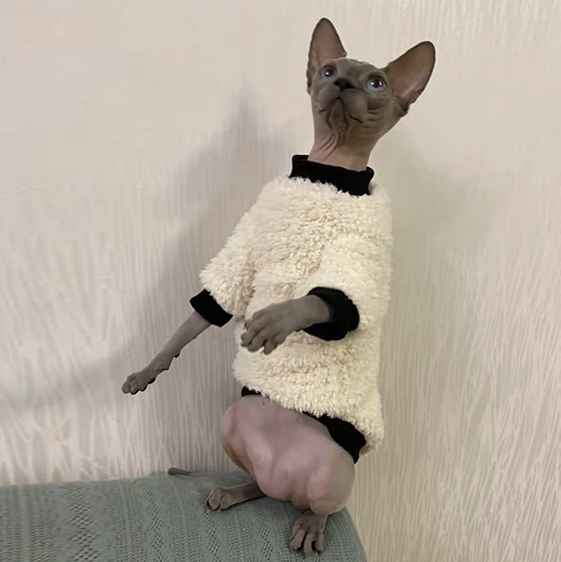 Hand Made Sphynx Cat Clothes Teddy Fleece Turtleneck Shirts - PIKAPIKA