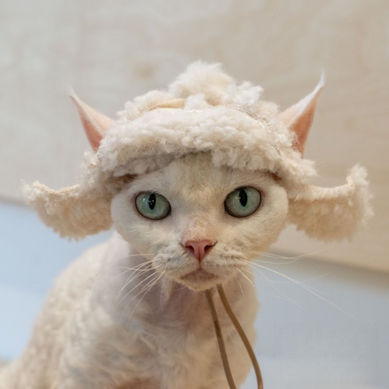 Handmade Fleece Aviator Hat Devon Rex Sphynx Cat Winter Ear Hole Cap - PIKAPIKA