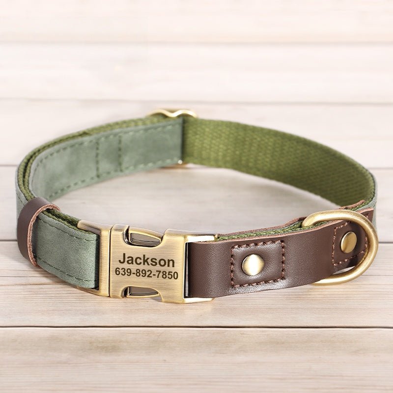 Handmade Leather Engraved Anti - Lost Dog Collar for Medium Large Dogs - PIKAPIKA
