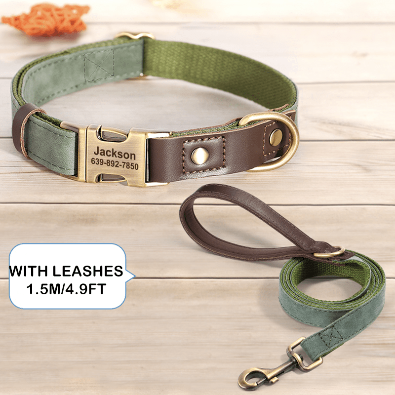 Handmade Leather Engraved Anti - Lost Dog Collar for Medium Large Dogs - PIKAPIKA